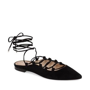 Marc Fisher Black Sbrina Wraparound Lace Flat 8.5